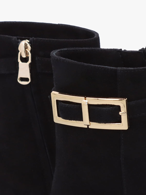 Pearl Black Suede Block Heel Ankle Boots