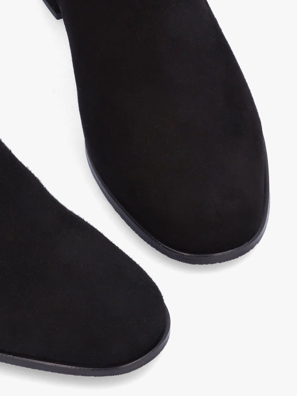 Pearl Black Suede Block Heel Ankle Boots