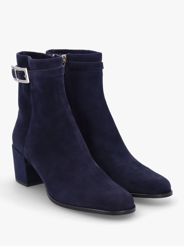 Pearl Navy Suede Block Heel Ankle Boots