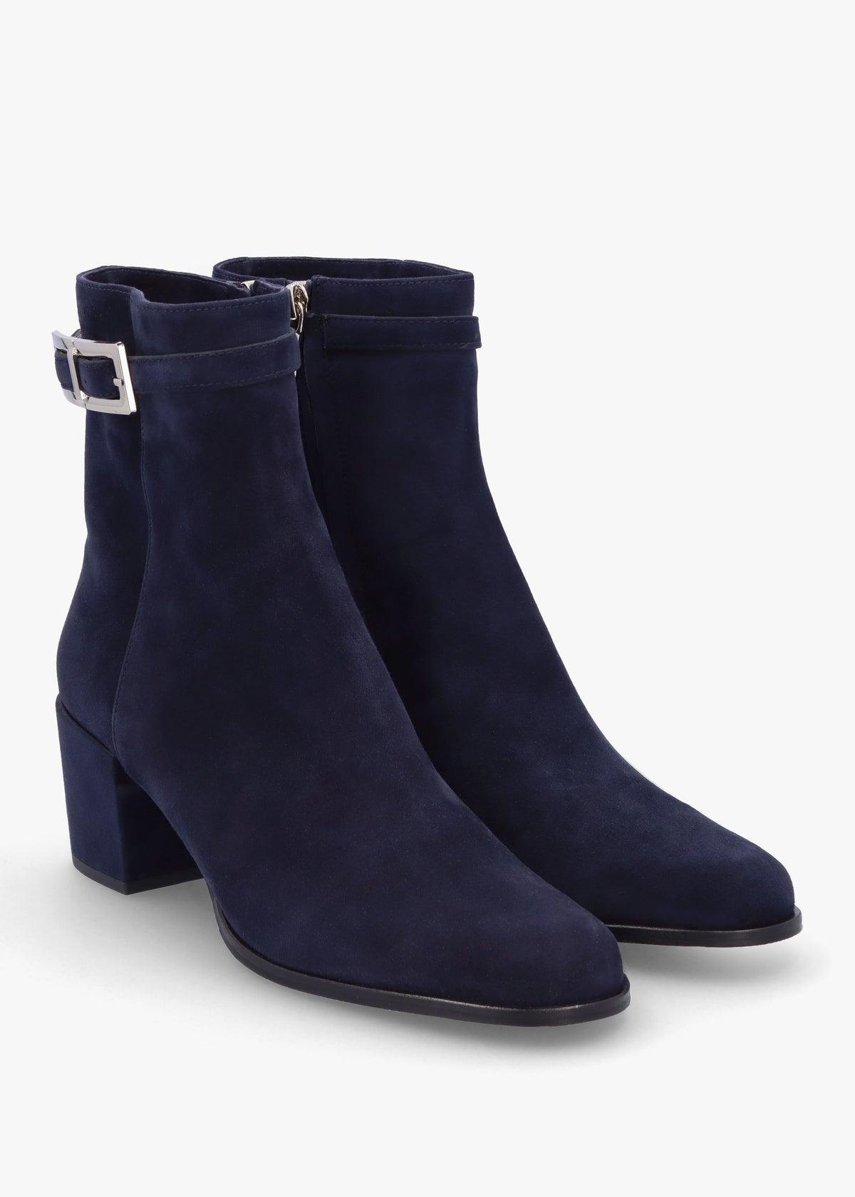 Pearl Navy Suede Block Heel Ankle Boots