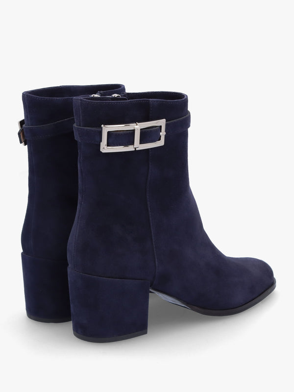 Pearl Navy Suede Block Heel Ankle Boots