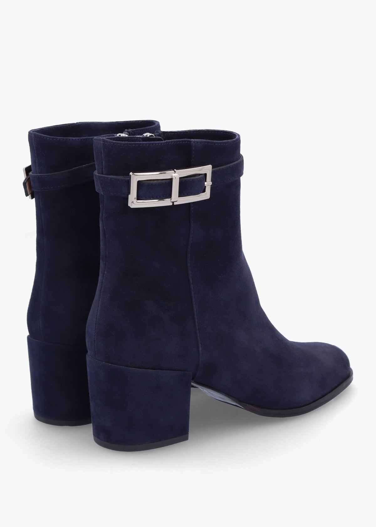 Pearl Navy Suede Block Heel Ankle Boots