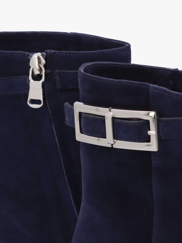 Pearl Navy Suede Block Heel Ankle Boots