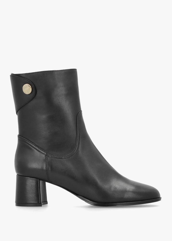 Payton Black Leather Block Heel Ankle Boots