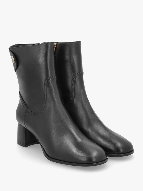 Payton Black Leather Block Heel Ankle Boots