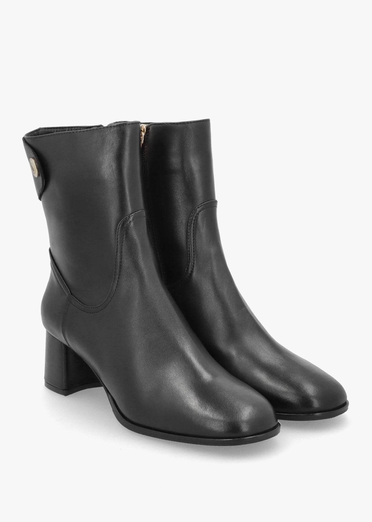 Payton Black Leather Block Heel Ankle Boots