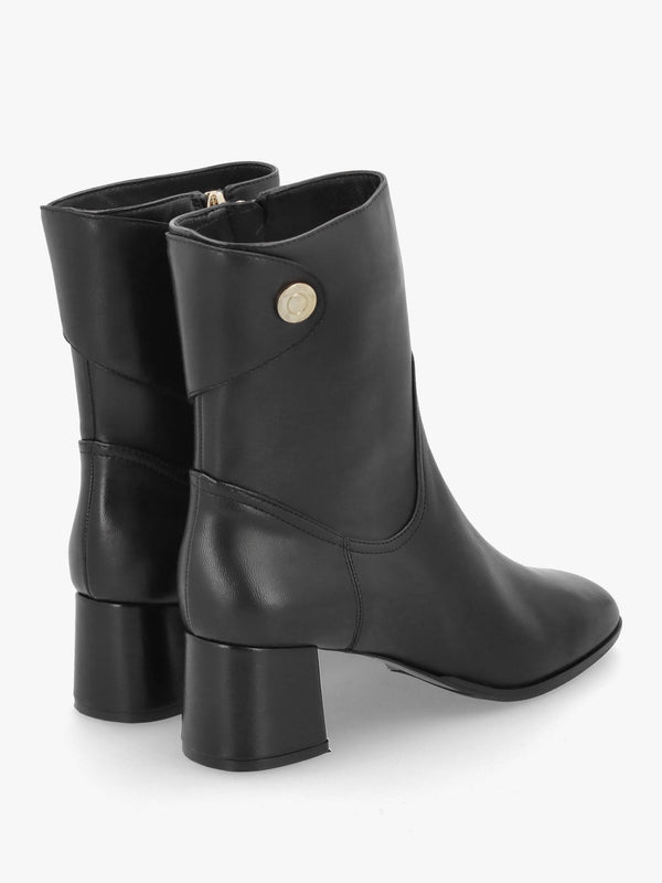Payton Black Leather Block Heel Ankle Boots