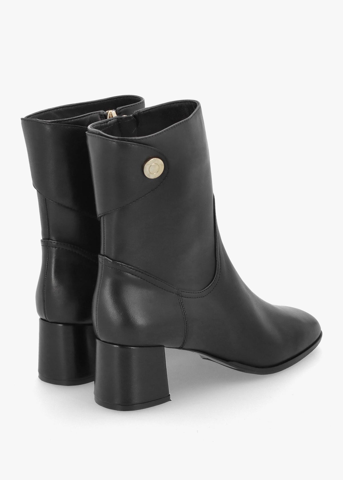 Payton Black Leather Block Heel Ankle Boots
