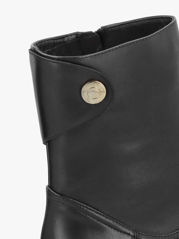 Payton Black Leather Block Heel Ankle Boots