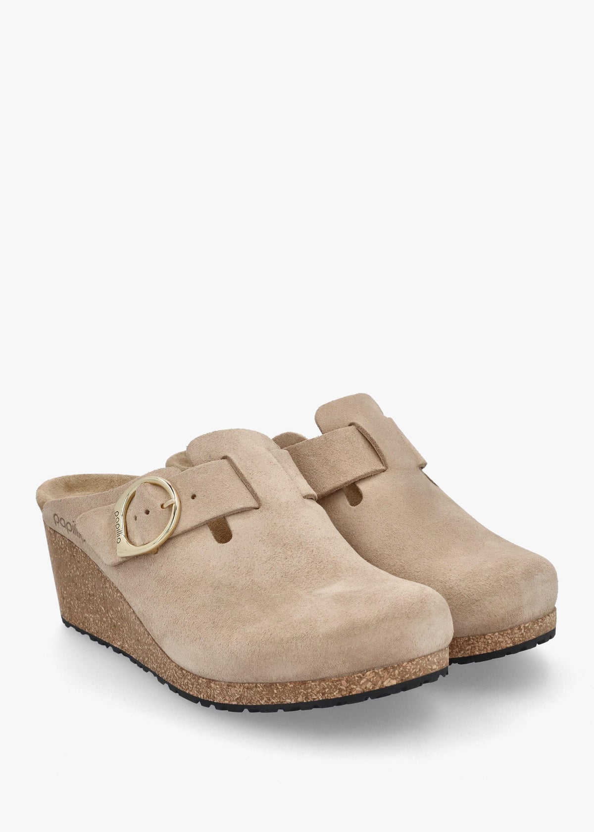 Fanny Ring Buckle Warm Sand Nubuck Wedge Mules