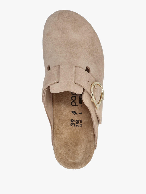 Fanny Ring Buckle Warm Sand Nubuck Wedge Mules