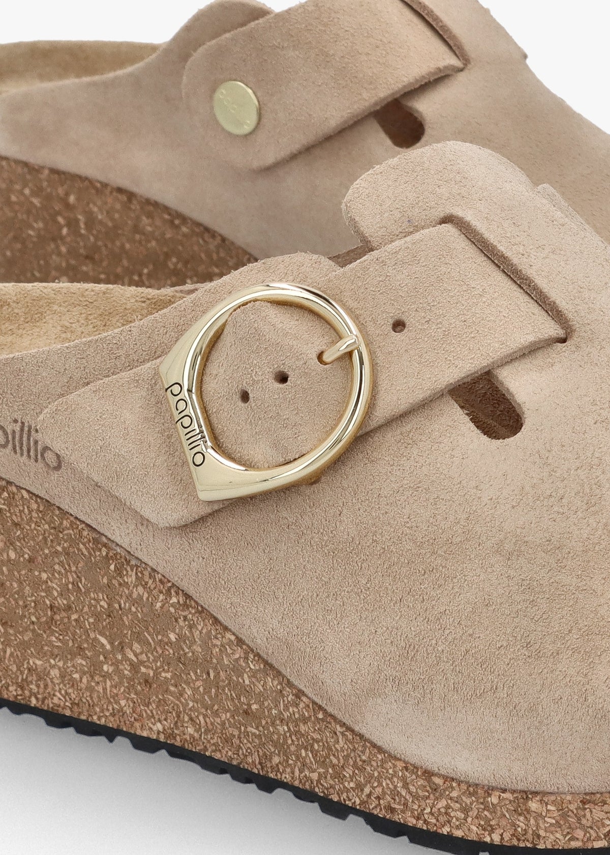 Fanny Ring Buckle Warm Sand Nubuck Wedge Mules