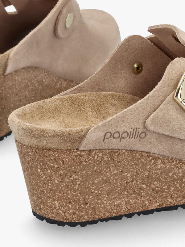 Fanny Ring Buckle Warm Sand Nubuck Wedge Mules