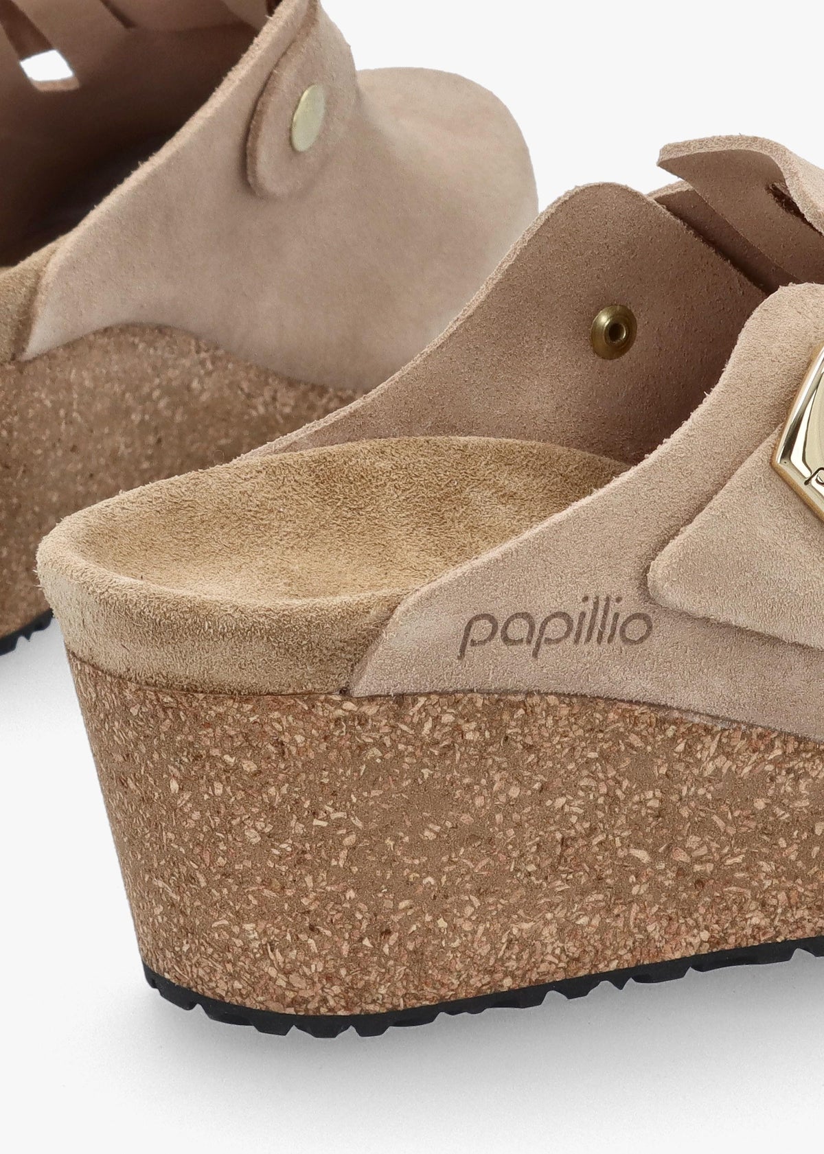 Fanny Ring Buckle Warm Sand Nubuck Wedge Mules