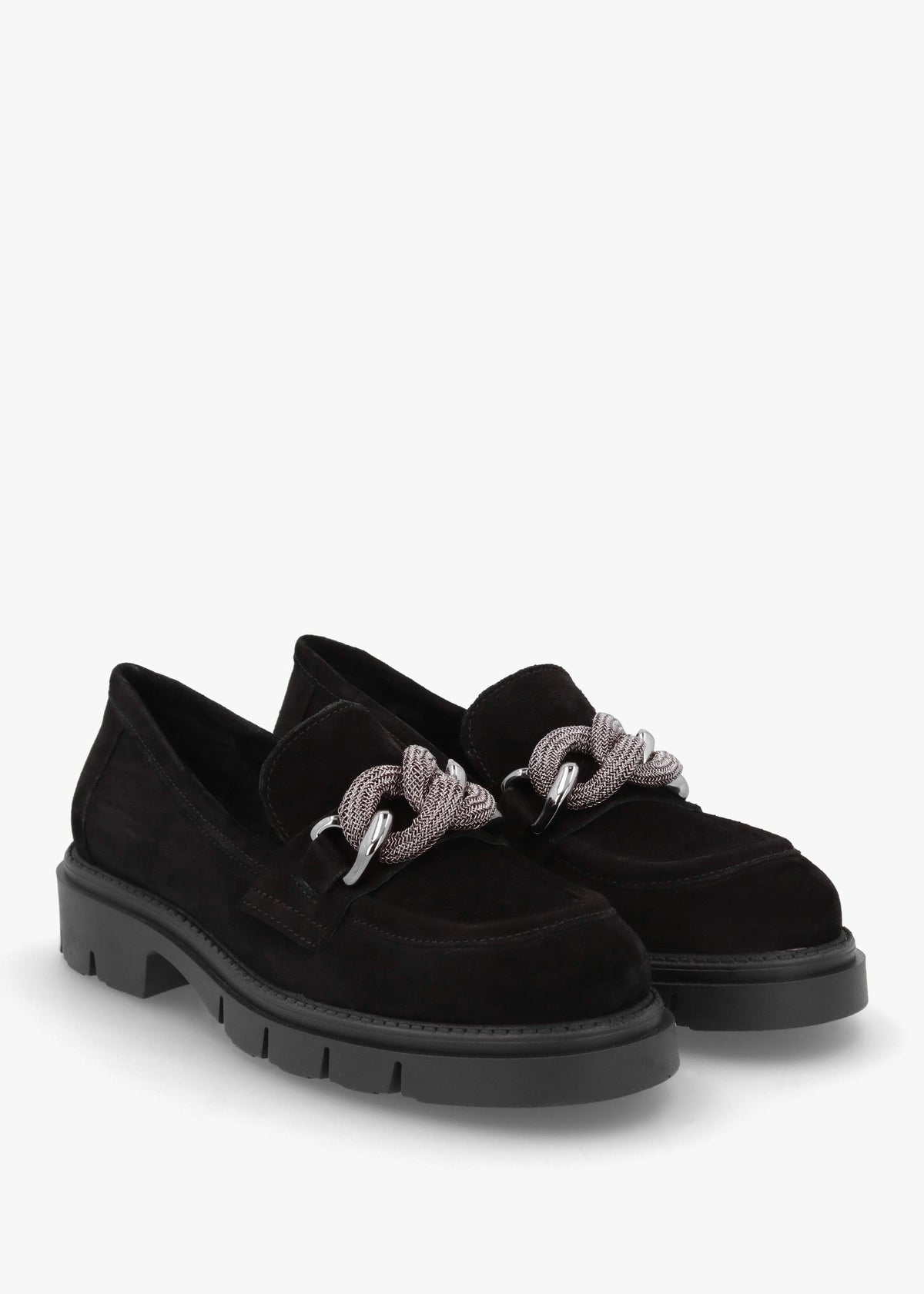 Lisbon Black Suede Link Chain Chunky Loafers
