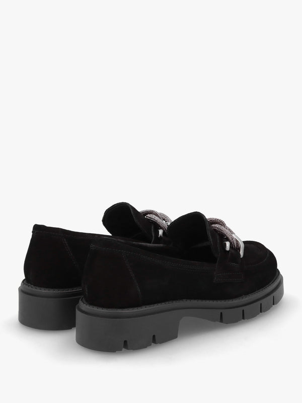 Lisbon Black Suede Link Chain Chunky Loafers