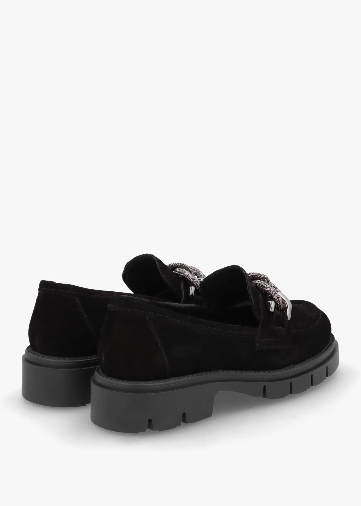 Lisbon Black Suede Link Chain Chunky Loafers