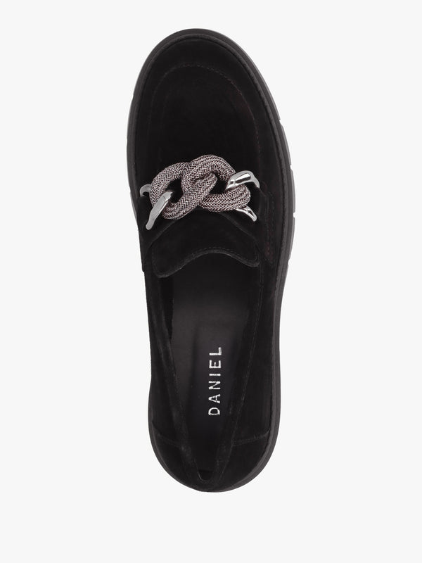 Lisbon Black Suede Link Chain Chunky Loafers