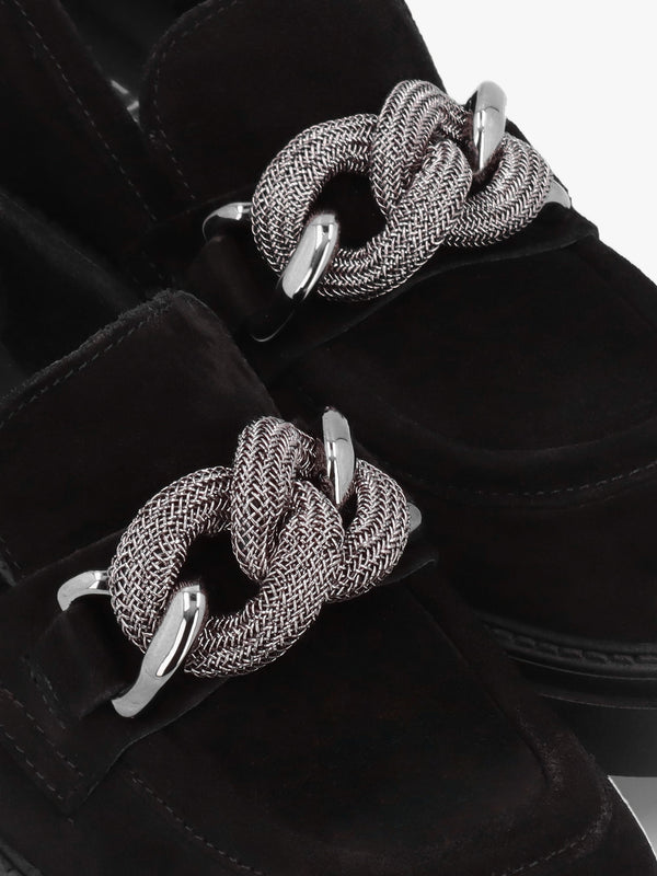 Lisbon Black Suede Link Chain Chunky Loafers