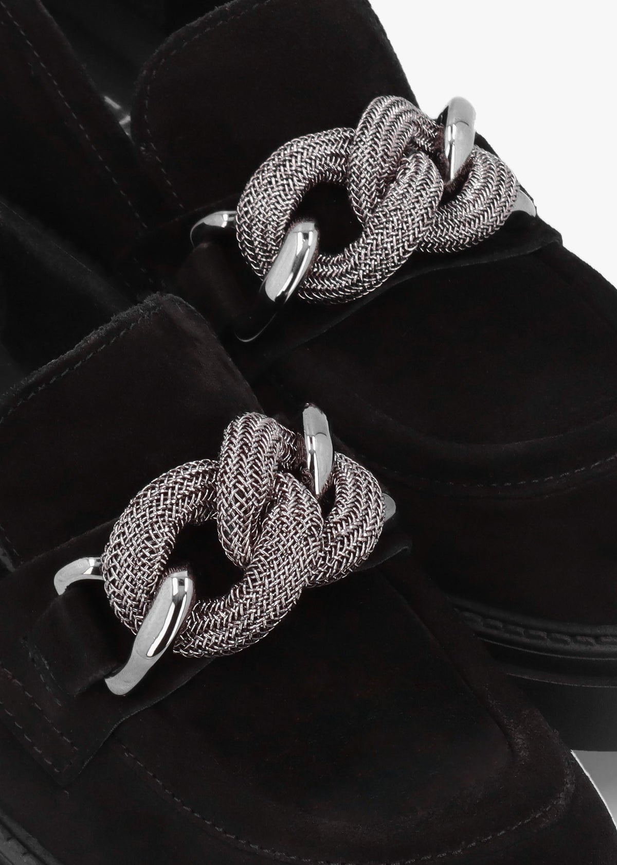 Lisbon Black Suede Link Chain Chunky Loafers
