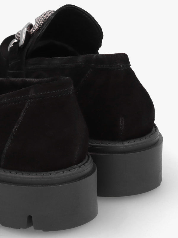Lisbon Black Suede Link Chain Chunky Loafers