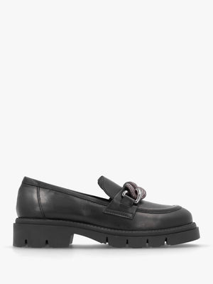 Lisbon Black Leather Link Chain Chunky Loafers