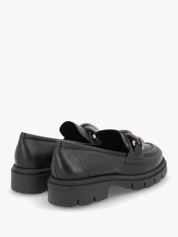 Lisbon Black Leather Link Chain Chunky Loafers