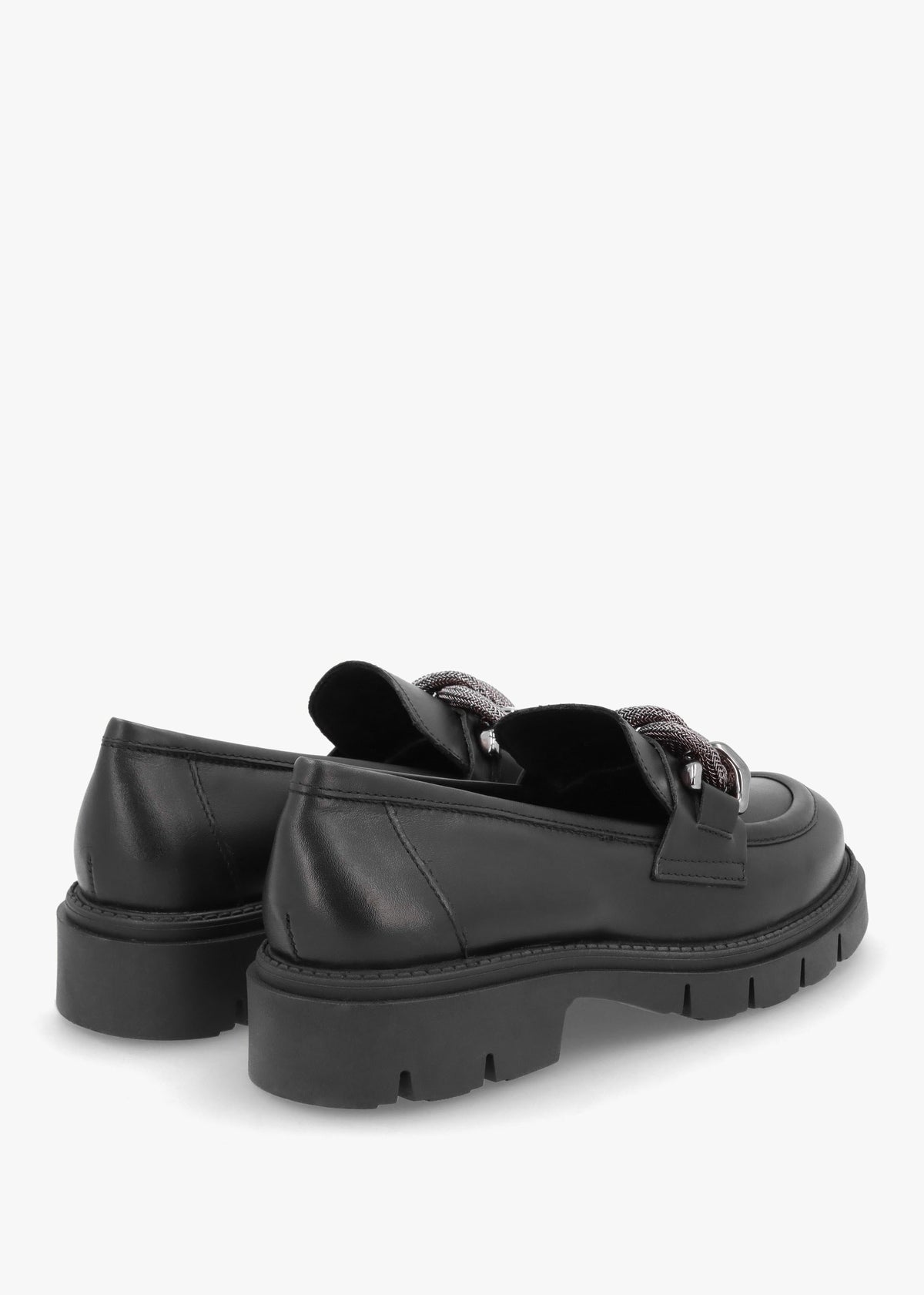 Lisbon Black Leather Link Chain Chunky Loafers