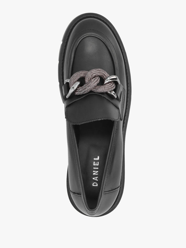 Lisbon Black Leather Link Chain Chunky Loafers