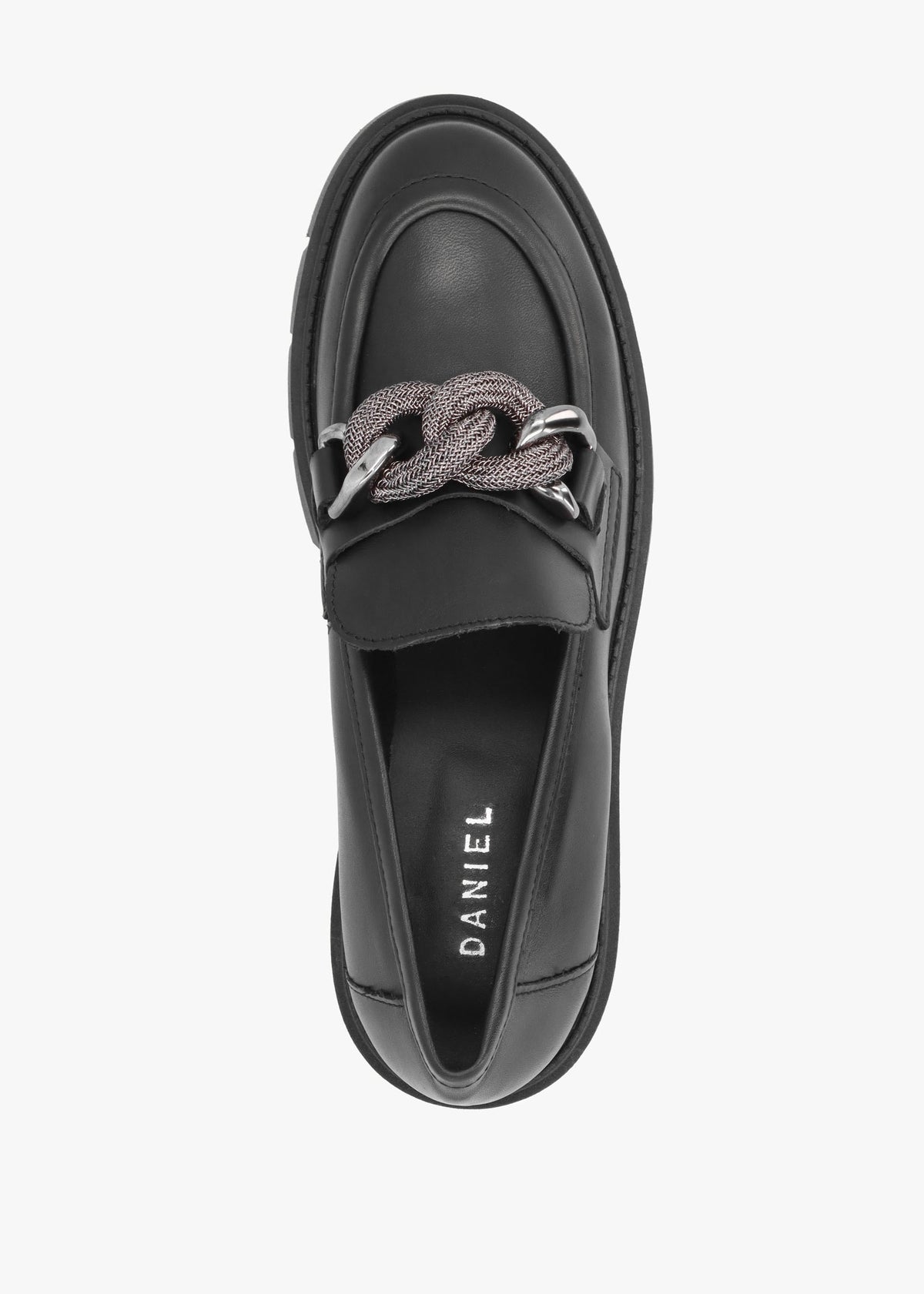 Lisbon Black Leather Link Chain Chunky Loafers