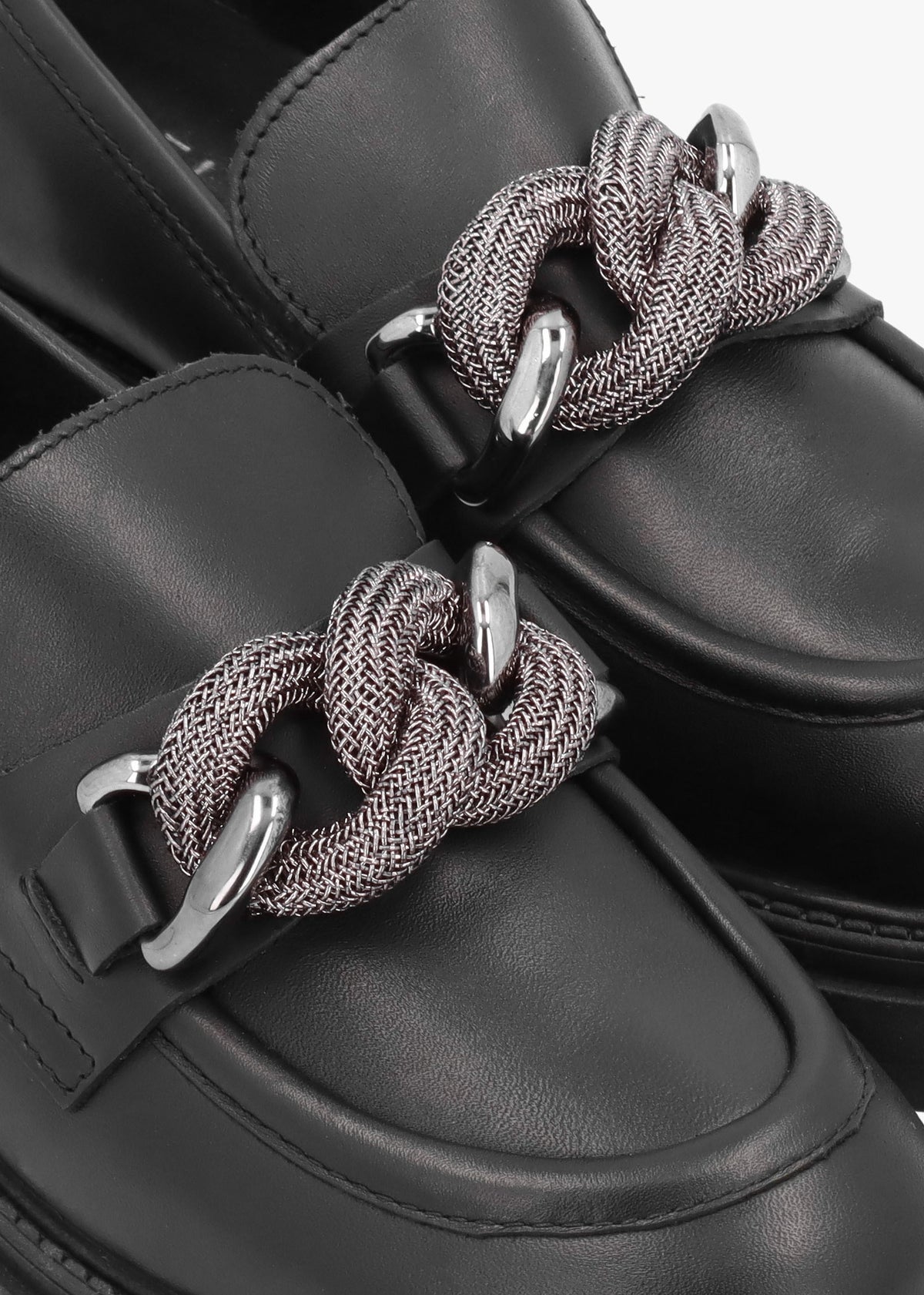 Lisbon Black Leather Link Chain Chunky Loafers