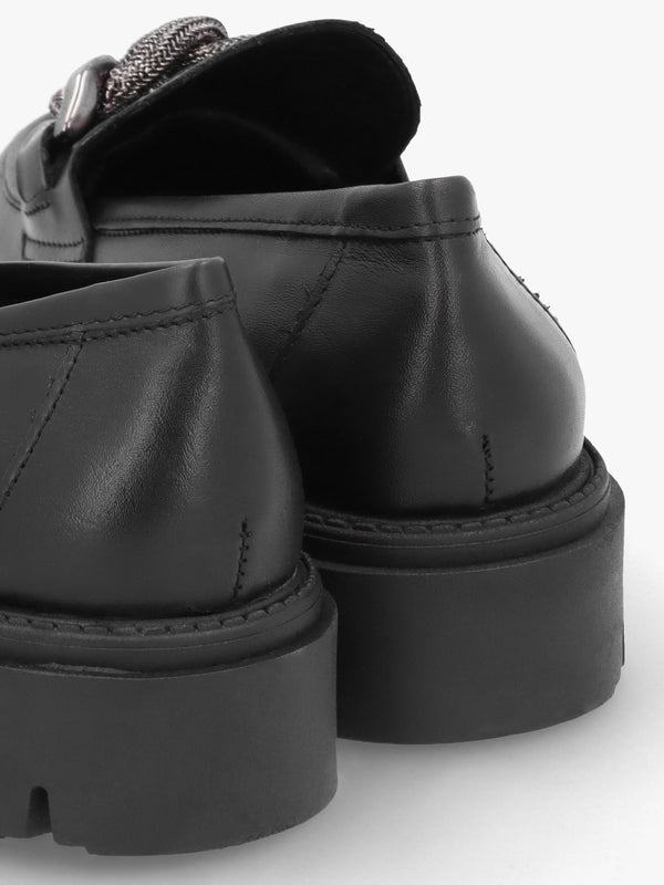 Lisbon Black Leather Link Chain Chunky Loafers