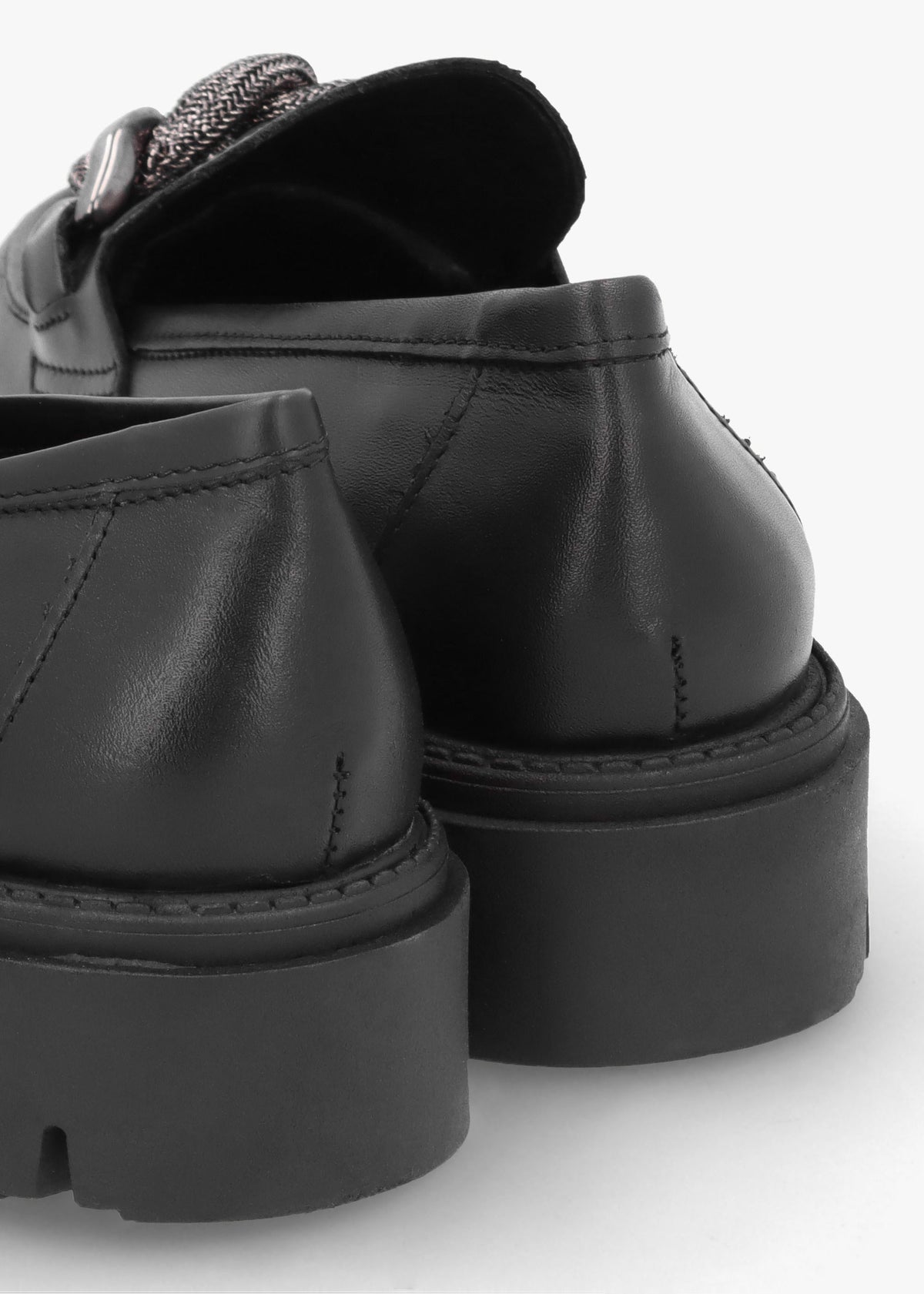 Lisbon Black Leather Link Chain Chunky Loafers