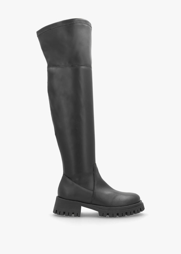 Larisa Black Leather Stretch Over The Knee Boots