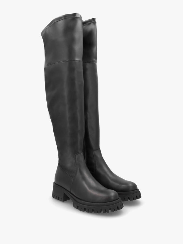 Larisa Black Leather Stretch Over The Knee Boots
