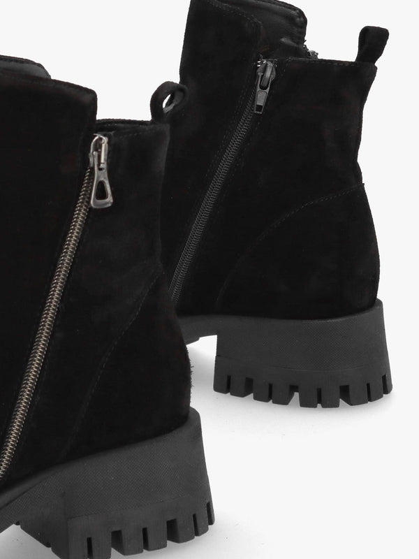 Lagos Black Suede Chunky Low Block Heel Ankle Boots
