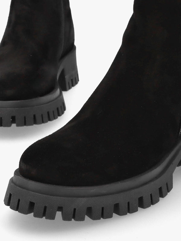 Lagos Black Suede Chunky Low Block Heel Ankle Boots
