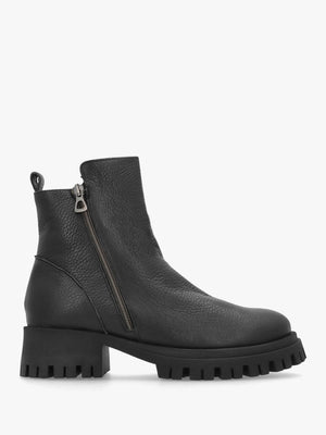 Lagos Black Leather Chunky Low Block Heel Ankle Boots