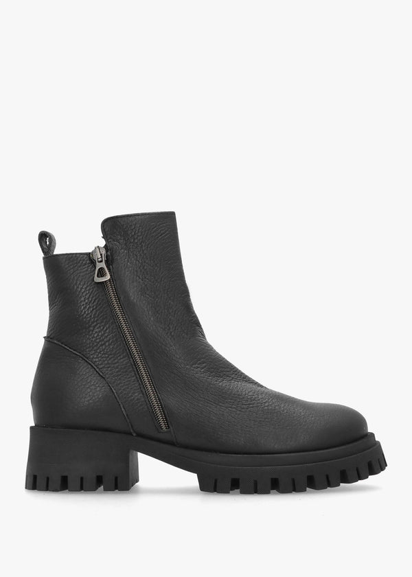 Lagos Black Leather Chunky Low Block Heel Ankle Boots