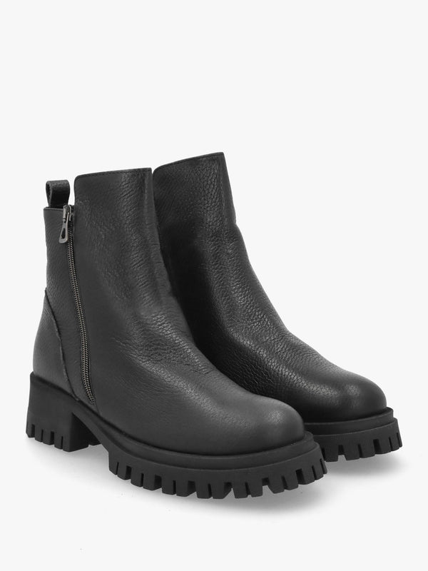 Lagos Black Leather Chunky Low Block Heel Ankle Boots