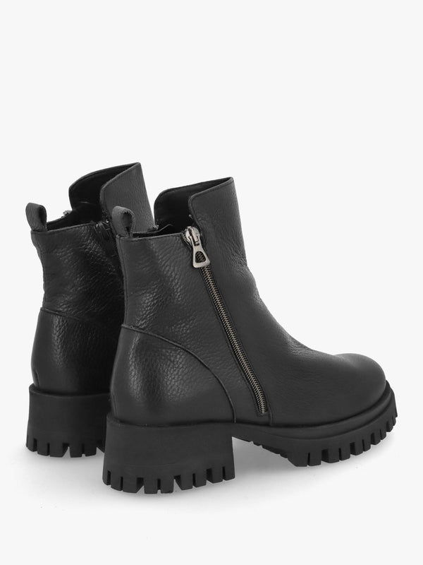 Lagos Black Leather Chunky Low Block Heel Ankle Boots