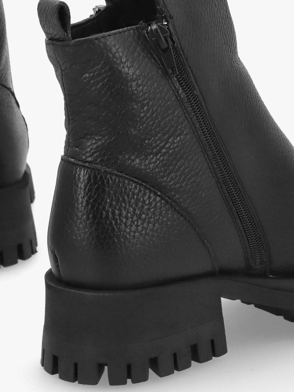 Lagos Black Leather Chunky Low Block Heel Ankle Boots