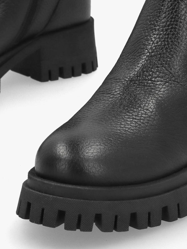 Lagos Black Leather Chunky Low Block Heel Ankle Boots