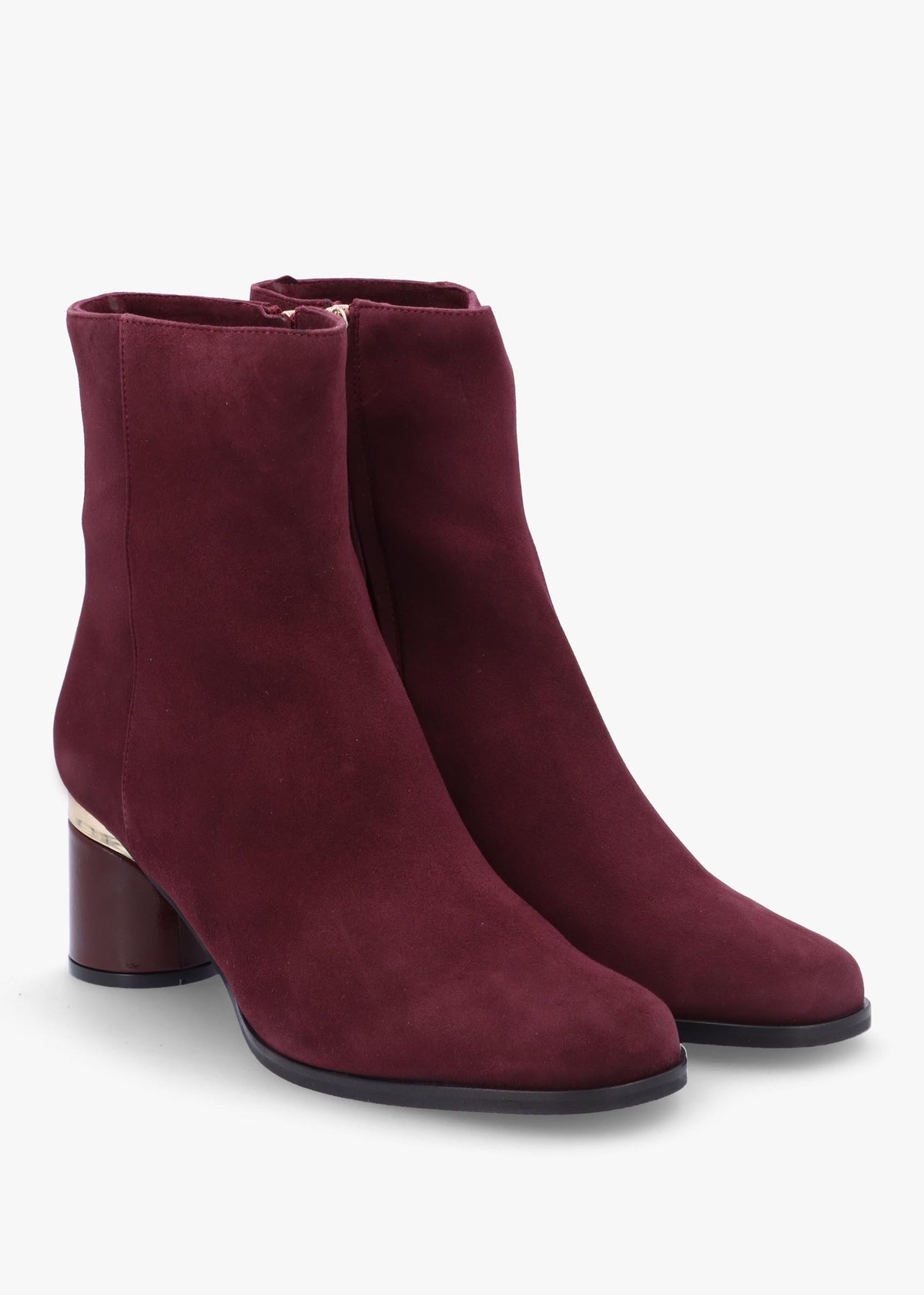 Penelope Burgundy Suede Gold Trim Heeled Ankle Boots