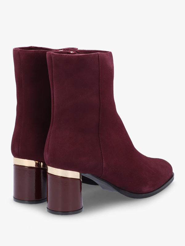 Penelope Burgundy Suede Gold Trim Heeled Ankle Boots