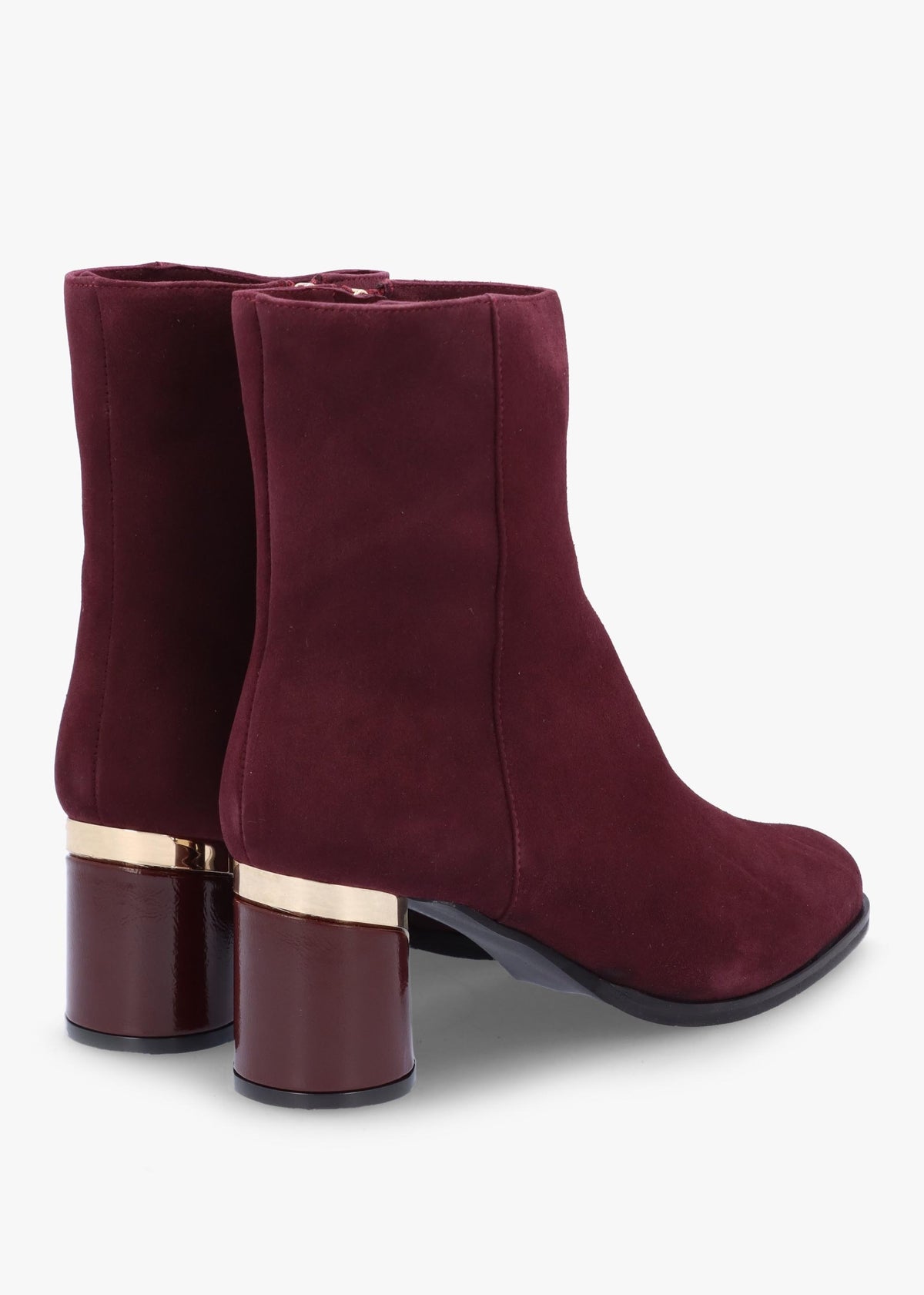Penelope Burgundy Suede Gold Trim Heeled Ankle Boots