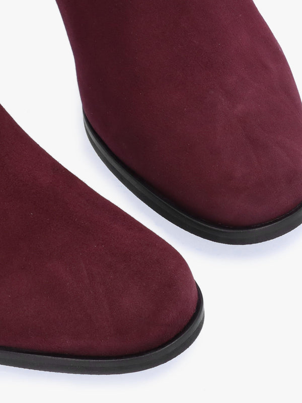 Penelope Burgundy Suede Gold Trim Heeled Ankle Boots