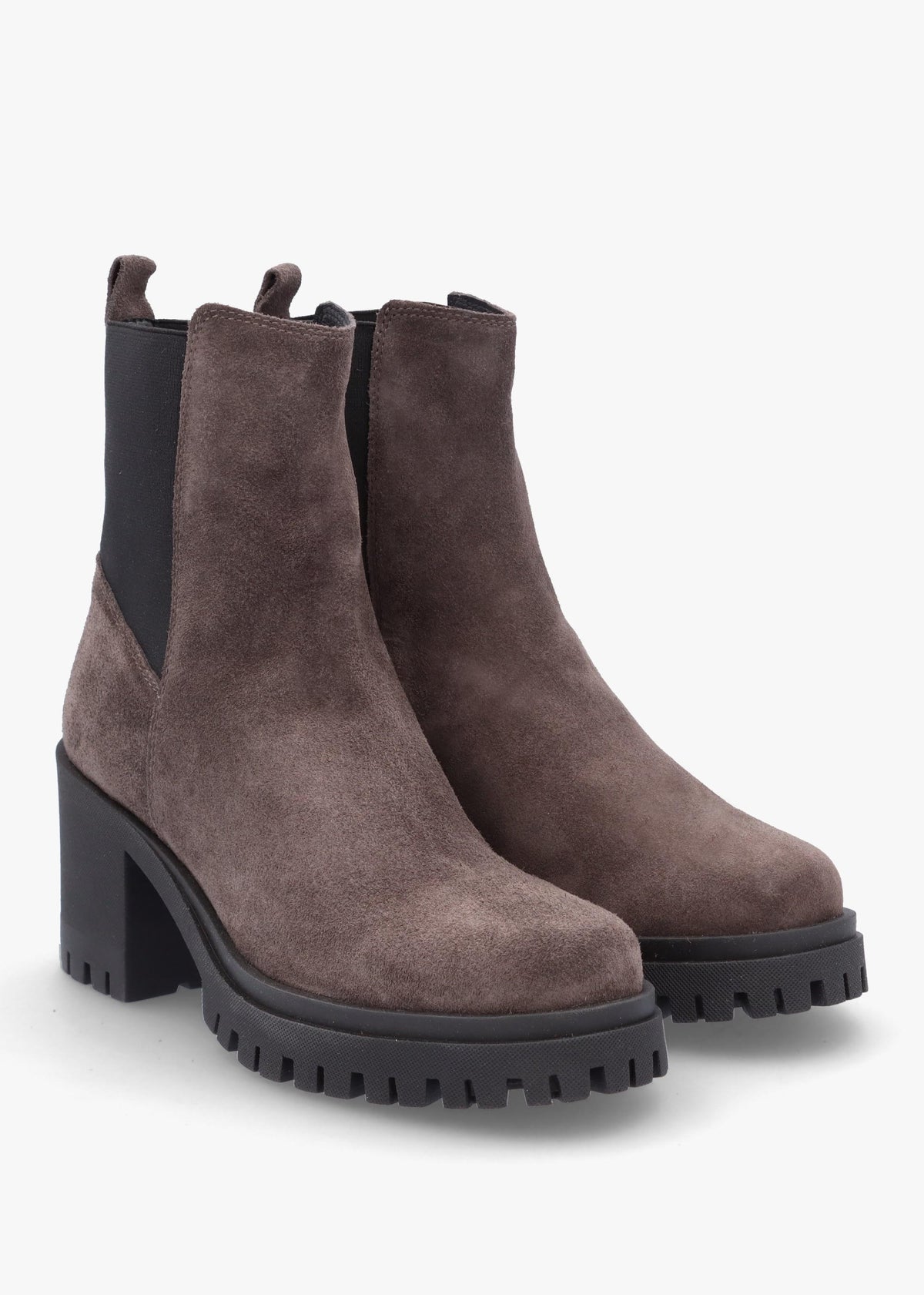 Luxor Grey Suede Block Heel Chelsea Boots