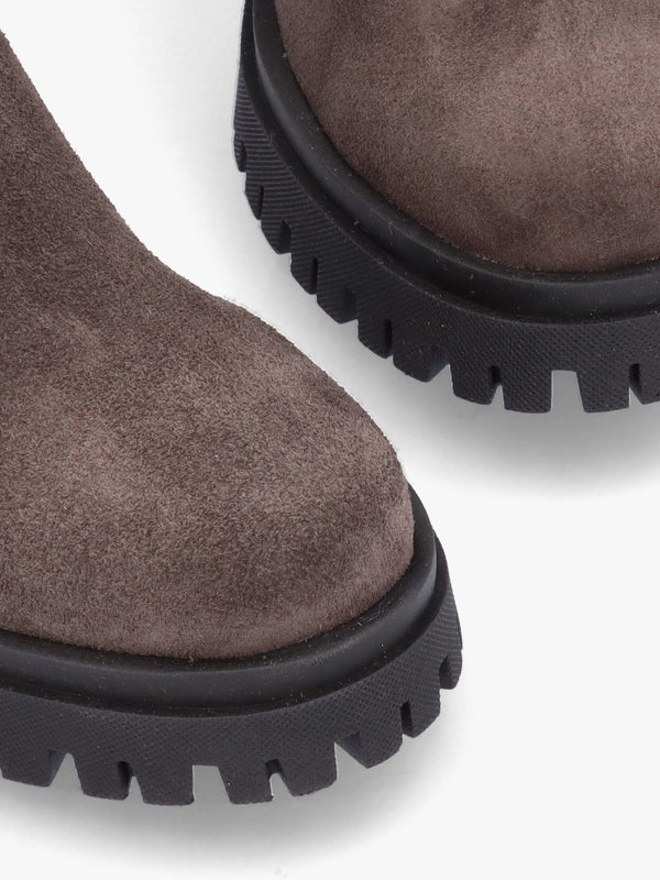 Luxor Grey Suede Block Heel Chelsea Boots