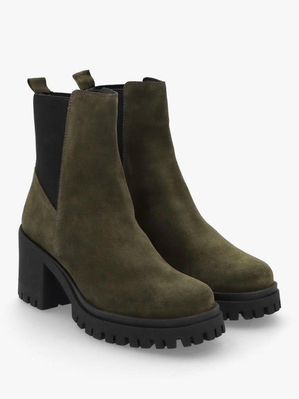 Luxor Green Suede Block Heel Chelsea Boots